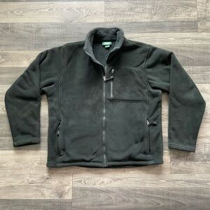 LL Bean Fleece Faux Fur Lined Full Zip Jacket Men’s LARGE Olive Green 0 FDFR1